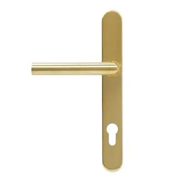 Click Here To Enlarge This Photo Of BLU Performance Mitre Lever Door Handle on Backplate &lpar;Dual Sprung&rpar; 92mm c&sol;c&comma; 316 Stainless Steel in a PVD Satin Brass Finish &lpar;KM078C-PSB&rpar;
