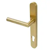 BLU Performance Mitre Lever Door Handle on Backplate &lpar;Dual Sprung&rpar; 92mm c&sol;c&comma; 316 Stainless Steel in a PVD Satin Brass Finish &lpar;KM078C-PSB&rpar;