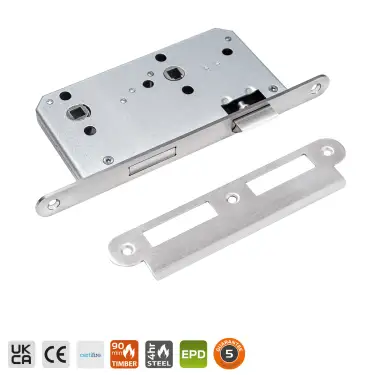 Click Here To Enlarge This Photo Of BRITON 5430&period;60&period;R&period;SS DIN Bathroom Lock Case with Radius Corners - 78mm Centres - 60mm Backset - Satin Stainless Steel