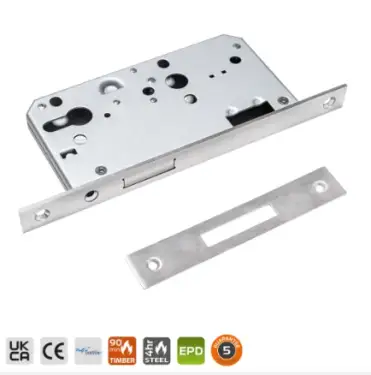 Click Here To Enlarge This Photo Of BRITON 5410&period;60&period;S&period;SS DIN Euro Profile Deadlock Case with Square Corners - 60mm Backset - Satin Stainless Steel