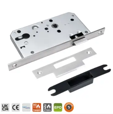 Click Here To Enlarge This Photo Of BRITON 5440&period;60&period;S&period;SS DIN Latch Case with Square Corners - 60mm Backset - Satin Stainless Steel
