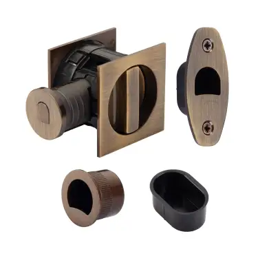 Click Here To Enlarge This Photo Of SQ2801-50-AT Heritage Brass Tubular Hook Lock with Square Flush Privacy Turn & Release Antique Brass