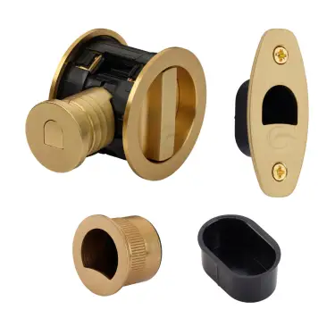 Click Here To Enlarge This Photo Of RD2801-50-SB Heritage Brass Tubular Hook Lock with Round Flush Privacy Turn & Release Satin Brass