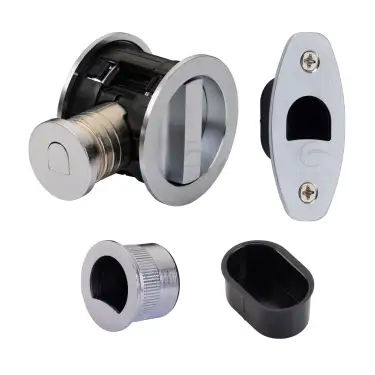 Click Here To Enlarge This Photo Of RD2801-50-SC Heritage Brass Tubular Hook Lock with Round Flush Privacy Turn & Release Satin Chrome