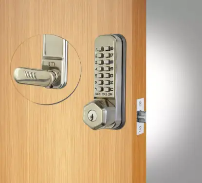 Click Here To Enlarge This Photo Of Codelocks CL255 SS KEY Light Duty Mechanical Digital Lock with 60mm Tubular Latch&comma; Key Override & Hold Open Function - Stainless Steel