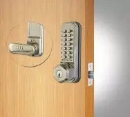 Codelocks CL255 SS KEY Light Duty Mechanical Digital Lock with 60mm Tubular Latch&comma; Key Override & Hold Open Function - Stainless Steel