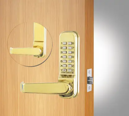 Click Here To Enlarge This Photo Of Codelocks CL415 PB Medium Duty Mechanical Digital Lock with 60mm Tubular Latch & Code Free Option - Polished Brass