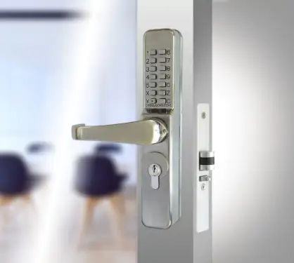 Click Here To Enlarge This Photo Of Codelocks CL475 SS L Medium Duty Mechanical Narrow Stile Digital Lock to suit Deadlatches with Euro Cylinder & Code Free Option - Stainless Steel