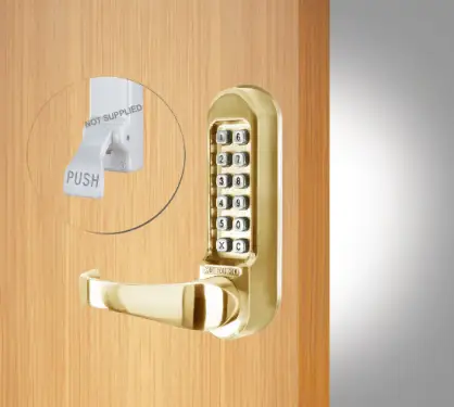 Click Here To Enlarge This Photo Of Codelocks CL500 PB PK Heavy Duty Mechanical Digital Lock &lpar;Front Plate Only for use with Panic Hardware&rpar; - Polished Brass