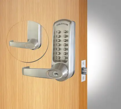 Click Here To Enlarge This Photo Of Codelocks CL615 BS Heavy Duty Mechanical Digital Lock with 60mm Tubular Latch&comma; Code Free Option & Key Override - Brushed Steel