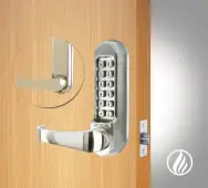 Codelocks CL515 FIRE RATED Heavy Duty Mechanical Digital Lock with 60mm Tubular Latch & Code Free Option - Stainless Steel &lpar;96811&rpar;
