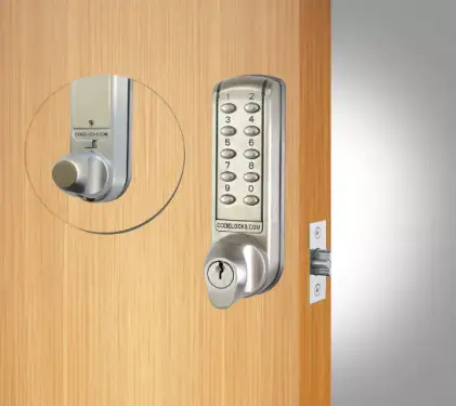 Click Here To Enlarge This Photo Of Codelocks CL2255 BS Light Duty Electronic Digital Lock with 60mm Tubular Latch&comma; Hold Open Function & Key Override - Brushed Steel