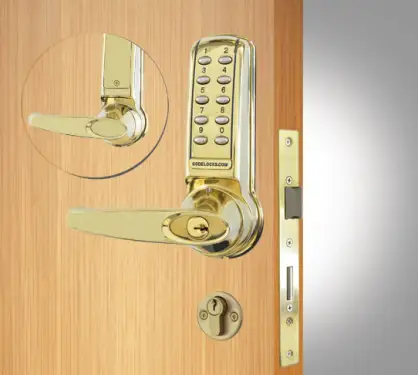 Click Here To Enlarge This Photo Of Codelocks CL4020 PB Medium Duty Electronic Digital Lock with Anti-Panic Mortice Lock&comma; Key Override & Code Free Option - Polished Brass