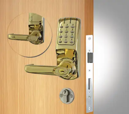 Click Here To Enlarge This Photo Of Codelocks CL5020 PB Heavy Duty Electronic Digital Lock with Anti-Panic Mortice Lock&comma; Key Override & Code Free Option - Polished Brass