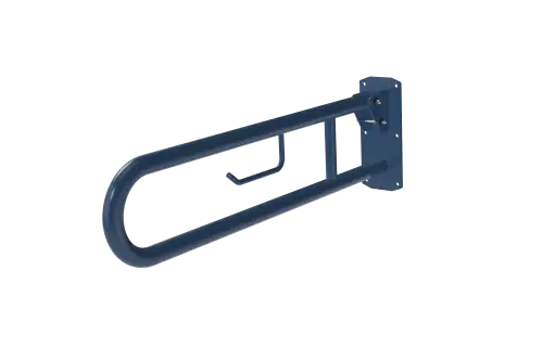 Click Here To Enlarge This Photo Of 211480&sol;DB Fitzroy of London 800mm Lift and Lock Hinged Support Rail &lpar;Stainless Steel&rpar; with Exposed Fixings & Integral Toilet Roll Holder - Dark Blue &lpar;RAL 5011&rpar;