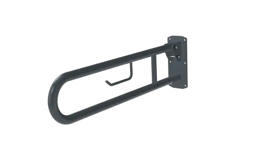 Click Here To Enlarge This Photo Of 211480&sol;DG Fitzroy of London 800mm Lift and Lock Hinged Support Rail &lpar;Stainless Steel&rpar; with Exposed Fixings & Integral Toilet Roll Holder - Dark Grey &lpar;RAL 7016&rpar;