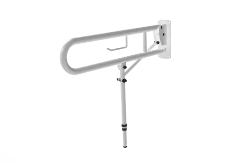 Click Here To Enlarge This Photo Of 211580&sol;WH Fitzroy of London 800mm Lift and Lock Hinged Support Rail &lpar;Stainless Steel&rpar; with Exposed Fixings&comma; Support Legs & Integral Toilet Roll Holder - White &lpar;RAL 9016&rpar;