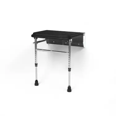 Click Here To Enlarge This Photo Of 335002&sol;BL Fitzroy of London Premium Wall Mounted Shower Seat with Support Legs - Polished Aluminium Frame and Black Pads