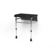 335002&sol;BL Fitzroy of London Premium Wall Mounted Shower Seat with Support Legs - Polished Aluminium Frame and Black Pads
