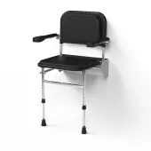 335004&sol;BL Fitzroy of London Premium Wall Mounted Shower Seat with Support Legs&comma; Arm & Back Rests - Polished Aluminium Frame and Black Pads