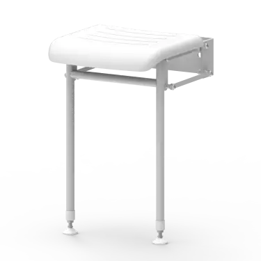 Click Here To Enlarge This Photo Of B-214PCW Fitzroy of London Wall Mounted Compact Hinged Padded Shower Seat &lpar;Mild Steel&rpar; with Support Legs - White