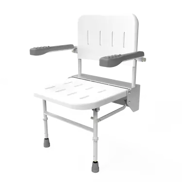Click Here To Enlarge This Photo Of SB-071&sol;WH Fitzroy of London Premium Wall Mounted Shower Seat with Support Legs&comma; Back & Arm Rests - White &lpar;No Pads&rpar;