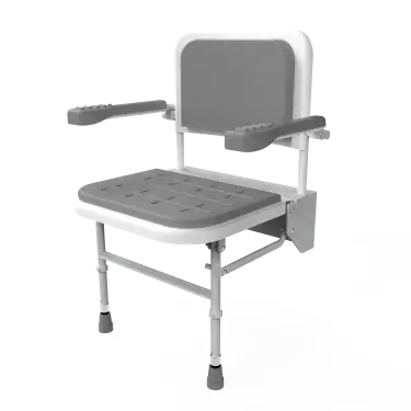 Click Here To Enlarge This Photo Of SB-081&sol;GY Fitzroy of London Premium Wall Mounted Shower Seat with Support Legs&comma; Back & Arm Rests - White &lpar;Grey Pads&rpar;