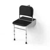 SB-085&sol;BL Fitzroy of London Doc M Wall Mounted Shower Seat &lpar;650mm Projection&rpar; - Polished Frame with Black Pads