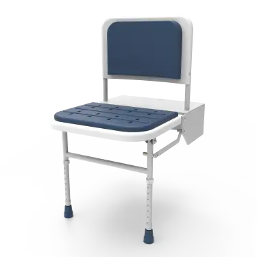 Click Here To Enlarge This Photo Of SB-085&sol;DB Fitzroy of London Doc M Wall Mounted Shower Seat &lpar;650mm Projection&rpar; - White Frame with Dark Blue Pads