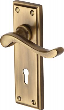 Click Here To Enlarge This Photo Of W3200-AT Heritage Brass Door Handle Lever Lock Edwardian Design Antique Brass Finish