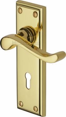 Click Here To Enlarge This Photo Of W3200-PB Heritage Brass Door Handle Lever Lock Edwardian Design Polished Brass Finish