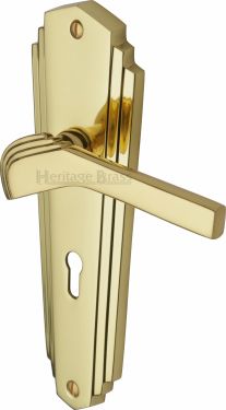 Click Here To Enlarge This Photo Of WAL6500-PB Heritage Brass Door Handle Lever Lock Waldorf Design Polished Brass Finish