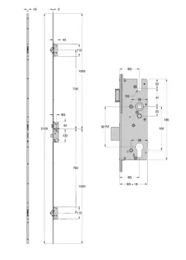Click Here To Enlarge This Photo Of L23471 - WINKHAUS AV2 Auto Locking Latch & Deadbolt Multipoint Lock - 2 Hook - 35&sol;92 - RH - 16mm Square Faceplate &lpar;2352122&rpar;