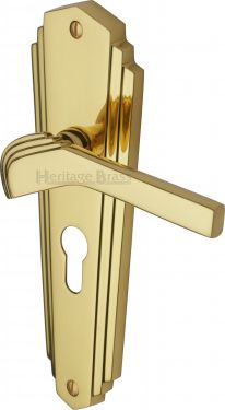 Click Here To Enlarge This Photo Of WAL6548-PB Heritage Brass Door Handle For Euro Profile Plate Waldorf Design Polished Brass Finish