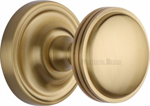 Click Here To Enlarge This Photo Of WHI6429-SB Heritage Brass Mortice Knob on Rose Whitehall Design Satin Brass Finish