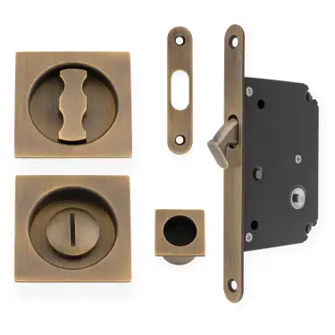 Click Here To Enlarge This Photo Of AW111RAB - Alexander & Wilks Radius Sliding Door Lock Set &lpar;Square Roses&rpar;  - Antique Brass