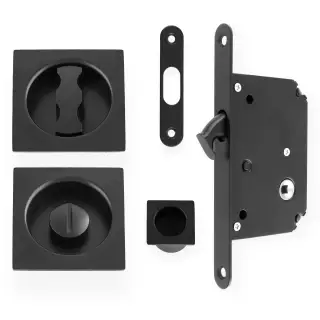 AW111RBL - Alexander & Wilks Radius Sliding Door Lock Set &lpar;Square Roses&rpar;  - Black