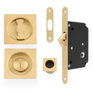 AW111RSBPVD - Alexander & Wilks Radius Sliding Door Lock Set &lpar;Square Roses&rpar;  - Satin Brass PVD