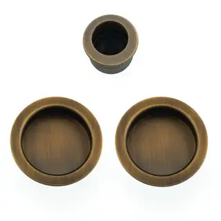 AW994AB - Alexander & Wilks Sliding Door Flush Pull Set &lpar;Round&rpar; -  Antique Brass