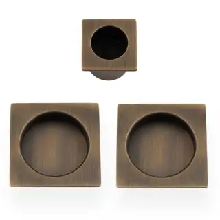 AW995AB - Alexander & Wilks Sliding Door Flush Pull Set &lpar;Square&rpar; -  Antique Brass
