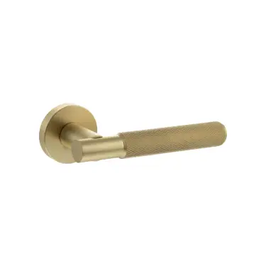 Click Here To Enlarge This Photo Of Atlantic - SPR170SB Senza Pari 'Rosarno' Knurled Lever Door Handle on Minimal Round Rose - Satin Brass