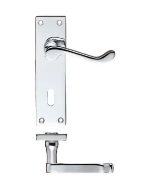 Click Here To Enlarge This Photo Of PR021CP - Zoo Hardware Project Victorian Scroll Lever on Lock Backplate &lpar;150mm x 40mm&rpar; Polished Chrome