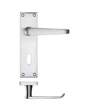 Click Here To Enlarge This Photo Of PR041SC - Zoo Hardware Project Victorian Flat Lever on Lock Backplate &lpar;150mm x 40mm&rpar; Satin Chrome
