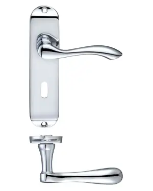 Click Here To Enlarge This Photo Of PR031CP - Zoo Hardware Project Arundel Lever on Lock Backplate &lpar;180mm x 40mm&rpar; Polished Chrome