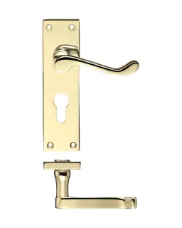 PR021EPEB - Zoo Hardware Project Victorian Scroll Lever on Europrofile Lock Backplate &lpar;150mm x 40mm&rpar; Electro Brass