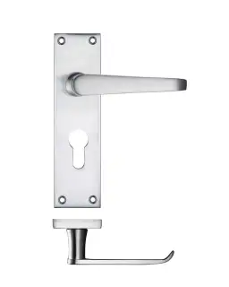PR041EPSC - Zoo Hardware Project Victorian Flat Lever on Europrofile Lock Backplate &lpar;150mm x 40mm&rpar; Satin Chrome