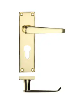 PR041EPEB - Zoo Hardware Project Victorian Flat Lever on Europrofile Lock Backplate &lpar;150mm x 40mm&rpar; Electro Brass