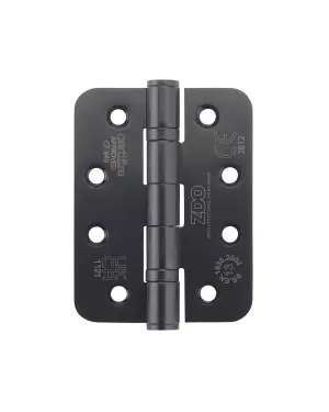 Click Here To Enlarge This Photo Of ZHSS243RPCB - Zoo Hardware Grade 13 CE Fire Rated Ball Bearing Hinges &lpar;Radius&rpar; 102 x 76 x 3mm Powder Coated Black