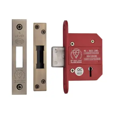 Click Here To Enlarge This Photo Of YKDLBS52N-AT - M&period;Marcus York British Standard 5 Lever Deadlock 64mm &lpar;45mm backset&rpar;  - Antique Brass Finish