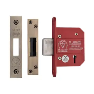 YKDLBS52N-AT - M&period;Marcus York British Standard 5 Lever Deadlock 64mm &lpar;45mm backset&rpar;  - Antique Brass Finish